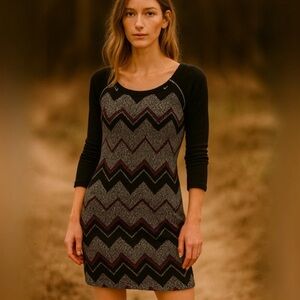 NWT Trixxi Three Pink Hearts Black Chevron Zipper Lined Dress Size Medium